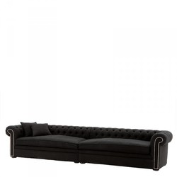 4250828319914 - Riesiges Chesterfield Luxus Sofa Schwarz Leinen 380cm LÃ¤nge
