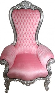 4250828320569 - Barock Thron Sessel Majestic Medium Rosa Silber - Riesensessel - Thron Stuhl Tron