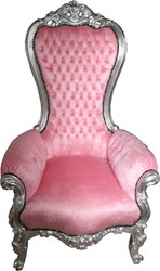 4250828320569 - Barock Thron Sessel Majestic Medium Rosa Silber - Riesensessel - Thron Stuhl Tron