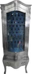 4250828321139 - Barock Vitrine Silber mit Azzurfarbenen Innenstoff - Antik Stil MÃ¶bel