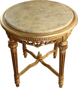 4250828321474 - GroÃer Barock Beistelltisch Rundtisch mit Marmorplatte Gold   Creme - Antik Stil Tisch MÃ¶bel H 71 cm B 63 cm