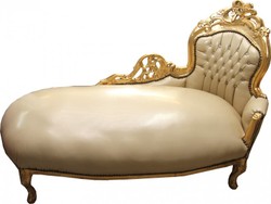 4250828329500 - Barock Chaiselongue Creme Gold Lederoptik mit Bling Bling Glitzersteinen - Recamiere Liege Lounge 4250828329500 - Barock Chaiselongue Creme Gold Lederoptik mit Bling Bling Glitzersteinen - Recamiere Liege Lounge