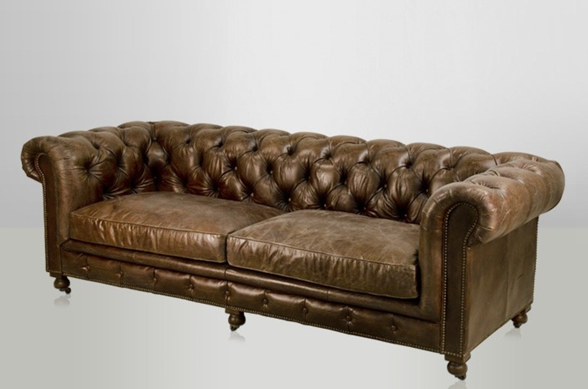 Chesterfield Luxus Echt Leder Sofa 3 Sitzer Vintage Leder von Casa Padrino Cigar Sofas Luxus ...