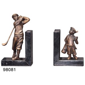 4250828335426 - Luxus BÃ¼cherstÃ¼tzen Golfer & Caddy aus Bronze auf Marmorsockel