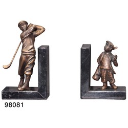 4250828335426 - Luxus BÃ¼cherstÃ¼tzen Golfer & Caddy aus Bronze auf Marmorsockel