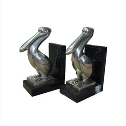 4250828335433 - Luxus BÃ¼cherstÃ¼tzen Pelikan aus Bronze auf Marmorsockel