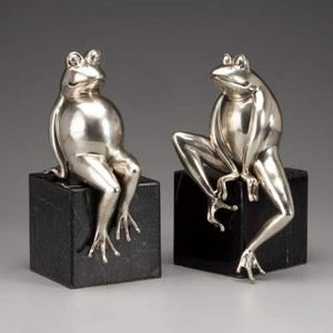 4250828335457 - Luxus BÃ¼cherstÃ¼tzen FrÃ¶sche aus Bronze auf Marmorsockel - BÃ¼cherstÃ¼tze - Book End