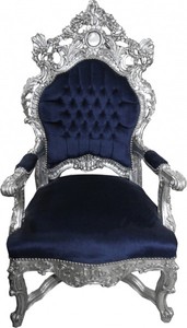 4250828337987 - Barock Thron Sessel Royalblau   Silber - Unikat - Barock MÃ¶bel Tron KÃ¶nigssessel