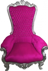 4250828338052 - Barock Thron Sessel Majestic Pink Silber mit Bling Bling Glitzersteinen - Riesensessel -Thron Stuhl Tron