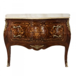 4250828340826 - Barock Kommode Braun Intarsien mit Marmorplatte 100cm Mod2