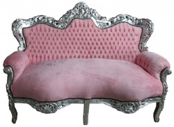 4250828343827 - Barock 2er Sofa Master rosa silber mit Strasssteinen Möbel Antik Stil 4250828343827 - Barock 2er Sofa Master rosa silber mit Strasssteinen Möbel Antik Stil