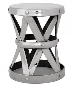 4250828346453 - Designer Luxus Beistelltisch   Sitzhocker Silber HÃ¶he 53cm Durchmesser 44cm - Edelstahl Hocker - Nickel Finish