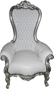 4250828347290 - Barock Thron Sessel Majestic Medium Weià Lederoptik Silber - Riesensessel - Thron Stuhl Tron 4250828347290 - Barock Thron Sessel Majestic Medium Weià Lederoptik Silber - Riesensessel - Thron Stuhl Tron