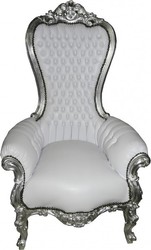 4250828347290 - Barock Thron Sessel Majestic Medium Weià Lederoptik Silber - Riesensessel - Thron Stuhl Tron 4250828347290 - Barock Thron Sessel Majestic Medium Weià Lederoptik Silber - Riesensessel - Thron Stuhl Tron