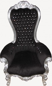 4250828347320 - Barock Thron Sessel Majestic Medium Schwarz Silber mit Bling Bling Glitzersteinen - Riesensessel - Thron Stuhl Tron
