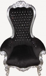 4250828347320 - Barock Thron Sessel Majestic Medium Schwarz Silber mit Bling Bling Glitzersteinen - Riesensessel - Thron Stuhl Tron