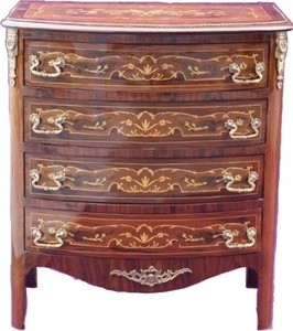4250828349133 - Barock Kommode mit 4 Schubladen Braun Intarsien H 89 cm B 80 cm - Modell Mahagoni