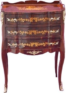 4250828349713 - Barock Kommode mit 3 Schubladen Braun Intarsien H 82 cm B 45 cm - Modell Mahagoni - Nachttisch Konsole