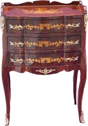 4250828349713 - Barock Kommode mit 3 Schubladen Braun Intarsien H 82 cm B 45 cm - Modell Mahagoni - Nachttisch Konsole