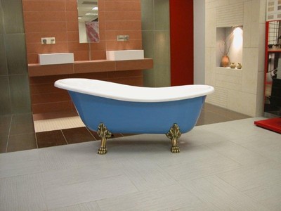 4251760386972 - Freistehende Luxus Badewanne Jugendstil Roma Hellblau WeiÃ Altgold 1470mm - Barock Badezimmer
