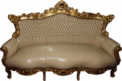 4250828350290 - Barock 3er Sofa Master Creme Lederoptik Gold - Antik Stil Möbel 4250828350290 - Barock 3er Sofa Master Creme Lederoptik Gold - Antik Stil Möbel