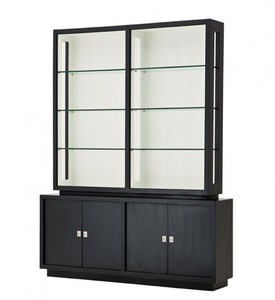 4250828350528 - Luxus BÃ¼cher Schrank Schwarz Massivholz Miami Wohnzimmer Schrank Barock Jugendstil Rokoko Vitrine Ladeneinrichtung