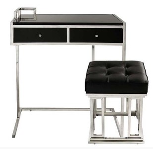 4250828350894 - Konsolentisch mit Schubladen Schwarz Silber inkl Lederhocker Manhattan - Konsole Tisch - Sekretär Konsole - Telefontisch 4250828350894 - Konsolentisch mit Schubladen Schwarz Silber inkl Lederhocker Manhattan - Konsole Tisch - Sekretär Konsole - Telefontisch