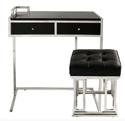 4250828350894 - Konsolentisch mit Schubladen Schwarz Silber inkl Lederhocker Manhattan - Konsole Tisch - Sekretär Konsole - Telefontisch 4250828350894 - Konsolentisch mit Schubladen Schwarz Silber inkl Lederhocker Manhattan - Konsole Tisch - Sekretär Konsole - Telefontisch