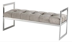 4250828350979 - Luxus Sitzhocker Chesterfield Grau Chrom Hocker - Möbel Schlafzimmer Wohnzimmer - Luxus Kollektion 4250828350979 - Luxus Sitzhocker Chesterfield Grau Chrom Hocker - Möbel Schlafzimmer Wohnzimmer - Luxus Kollektion