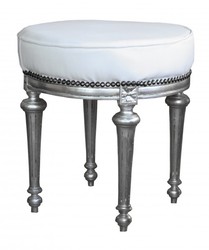 4250828352614 - Barock Sitzhocker Rundhocker Weiß Silber 4250828352614 - Barock Sitzhocker Rundhocker Weiß Silber