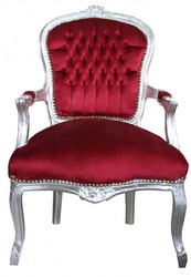 4250828356810 - Barock Salon Stuhl Bordeaux Silber - Antik Stil Möbel 4250828356810 - Barock Salon Stuhl Bordeaux Silber - Antik Stil Möbel