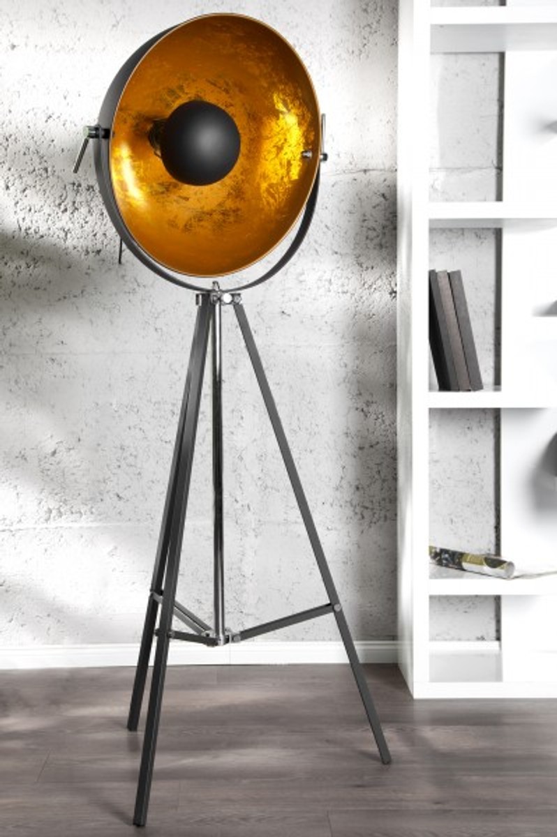 4250828357190 - Designer Studioleuchte Stativ-Lampe Stehleuchte in Schwarz Gold HÃ¶he 160 cm - Tripod floor lamp