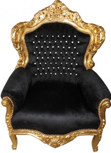 4250828357213 - Barock Sessel King Schwarz Gold mit Bling Bling Glitzersteinen