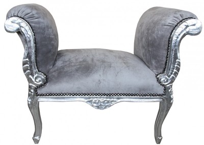 4250828358111 - Barock Schemel Hocker Grau   Silber - Sitzbank