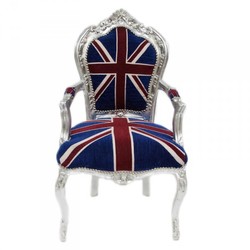 4250828359330 - Barock Esszimmer Stuhl mit Armlehnen Union Jack Silber - Möbel Antik Stil 4250828359330 - Barock Esszimmer Stuhl mit Armlehnen Union Jack Silber - Möbel Antik Stil