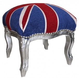 4250828359866 - Barock FuÃhocker Union Jack   Silber - Hocker Englische Flagge-  Antik Stil England