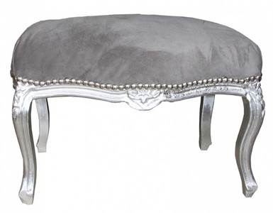 4250828360299 - Barock Sitzhocker Medium Grau   Silber - Antik Stil MÃ¶bel - Hocker