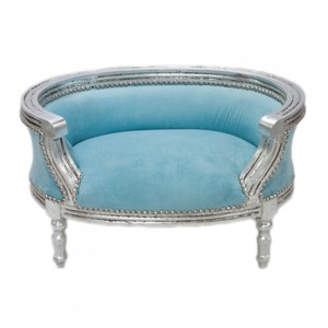 4250828360794 - Barock Hunde & Katzen Sofa Blau  Silber Hundebett & Katzenbett