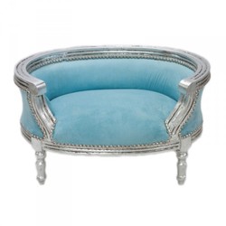4250828360794 - Barock Hunde & Katzen Sofa Blau  Silber Hundebett & Katzenbett