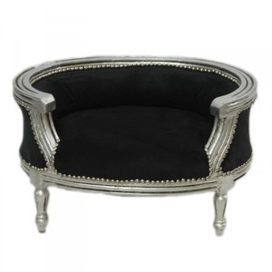 4250828360800 - Barock Hunde & Katzen Sofa Schwarz  Silber Hundebett & Katzenbett
