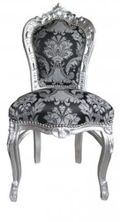 4250828362200 - Barock Esszimmer Stuhl ohne Armlehnen Schwarz Muster   Silber  - Antik Stil MÃ¶bel