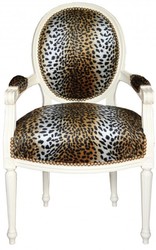 4250828362309 - Barock Salon Stuhl Leopard Muster   Creme  Mod2 Rund