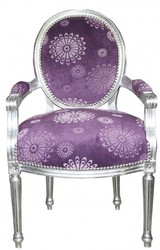 4250828362323 - Luxus Barock Salon Stuhl Lila Blumen Muster   Silber  Mod2 Rund MÃ¶bel