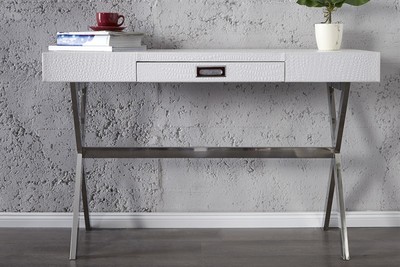 4250828363047 - Designer Schminktisch mit Schublade Weiss Krokodilnachbildung - Damen Schreibtisch - SekretÃ¤r Konsole - Damen Laptoptisch