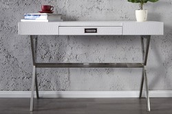4250828363047 - Designer Schminktisch mit Schublade Weiss Krokodilnachbildung - Damen Schreibtisch - SekretÃ¤r Konsole - Damen Laptoptisch