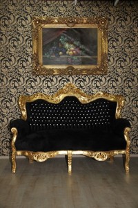 4250828363320 - Barock 2er Sofa Master Schwarz Gold mit Bling Bling Glitzersteinen 4250828363320 - Barock 2er Sofa Master Schwarz Gold mit Bling Bling Glitzersteinen