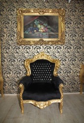 4250828363344 - Barock Sessel King Schwarz Gold mit Bling Bling Glitzersteinen