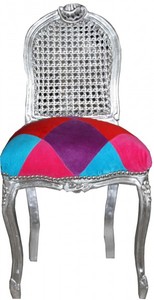 4250828363474 - Barock Damen Stuhl  Karo Bunt   Silber - Schminkstuhl