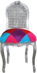 4250828363474 - Barock Damen Stuhl  Karo Bunt   Silber - Schminkstuhl