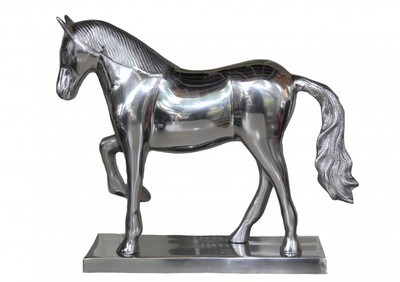 4250828363849 - Luxus Figur Pferd auf Sockel Silber B 35 cm H 305 cm - Massive Skulptur - Edel & Prunkvoll